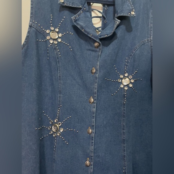 Beautiful Vintage Bejeweled Plus Size Denim Dress /Denim Jacket trench - Picture 8 of 8